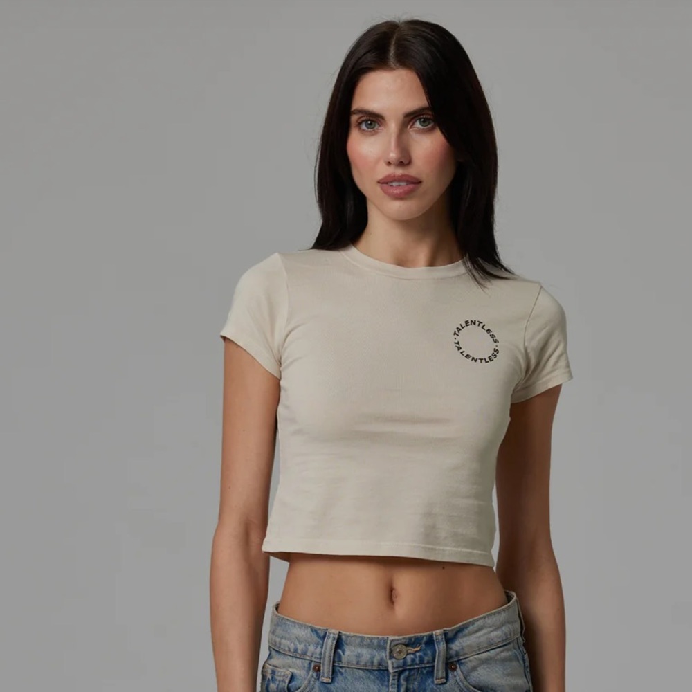 TALENTLESS Bone Crewneck Tee with Subtle Logo